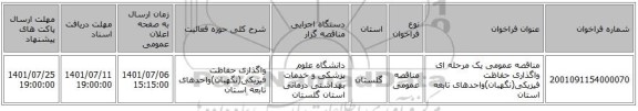 مناقصه، مناقصه عمومی یک مرحله ای واگذاری حفاظت فیزیکی(نگهبان)واحدهای تابعه استان