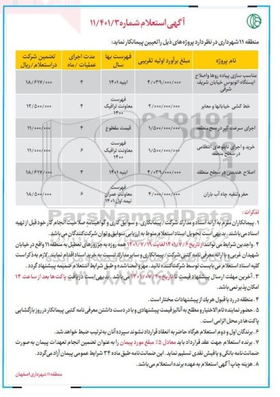 استعلام مناسب سازی پیاده روها و اصلاح ایستگاه اتوبوس و...