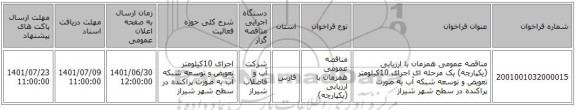 مناقصه، مناقصه عمومی همزمان با ارزیابی (یکپارچه) یک مرحله ای اجرای 10کیلومتر تعویض و توسعه شبکه آب به صورت پراکنده در سطح شهر شیراز