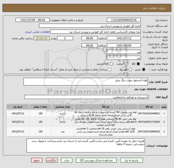 استعلام لوله آتشخوار جهت دیگ چیلر