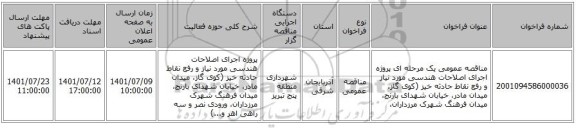 مناقصه، مناقصه عمومی یک مرحله ای پروژه اجرای اصلاحات هندسی مورد نیاز و رفع نقاط حادثه خیز (کوی گاز، میدان مادر، خیابان شهدای بارنج، میدان فرهنگ شهرک مرزداران،