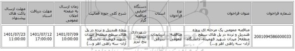 مناقصه، مناقصه عمومی یک مرحله ای پروژه هندریل و نرده در پل های سطح منطقه( میدان شهید فهمیده- دانشگاه آزاد- سه راهی اهر و...)