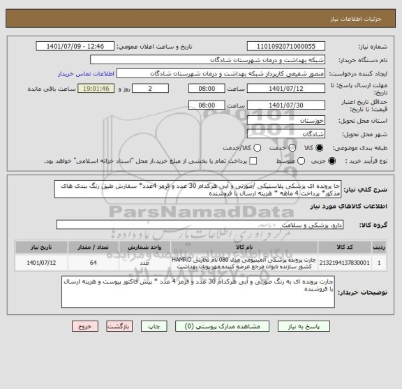 استعلام جا پرونده ای پزشکی پلاستیکی /صورتی و آبی هرکدام 30 عدد و قرمز 4عدد* سفارش طبق رنگ بندی های مذکور* پرداخت 4 ماهه * هزینه ارسال با فروشنده