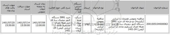 مناقصه، مناقصه عمومی همزمان با ارزیابی (یکپارچه) دو مرحله ای خرید 5991 دستگاه کنتور دیجیتال سه فاز چند تعرفه اتصال مستقیم عادی (با ارزیابی کیفی) 24-1401