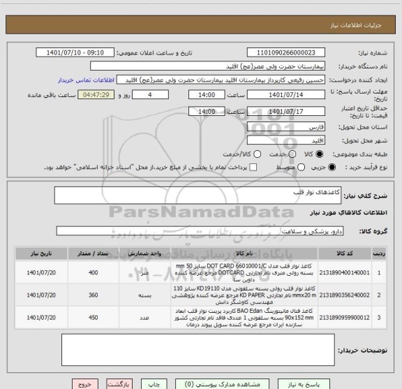 استعلام کاغذهای نوار قلب