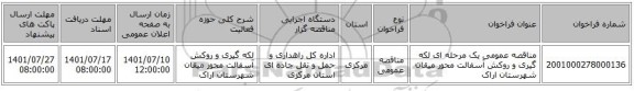 مناقصه، مناقصه عمومی یک مرحله ای لکه گیری و روکش آسفالت محور میقان شهرستان اراک