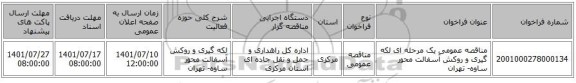 مناقصه، مناقصه عمومی یک مرحله ای لکه گیری و روکش آسفالت محور ساوه- تهران