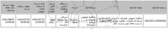 مناقصه، مناقصه عمومی همزمان با ارزیابی (یکپارچه) دو مرحله ای افزودن حفاظت باسبار 400 کیلوولت در پست های توس و تربت جام