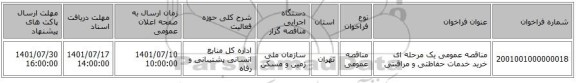 مناقصه، مناقصه عمومی یک مرحله ای خرید خدمات حفاظتی و مراقبتی