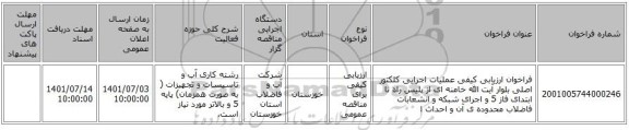 مناقصه، فراخوان ارزیابی کیفی عملیات اجرایی کلکتور اصلی بلوار آیت الله خامنه ای از پلیس راه تا ابتدای فاز 5 و اجرای شبکه و انشعابات فاضلاب محدوده ی آن و احداث ا