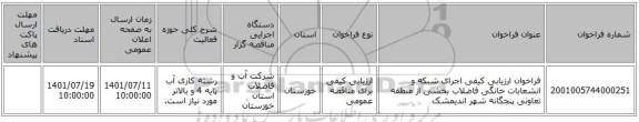 مناقصه، فراخوان ارزیابی کیفی اجرای شبکه و انشعابات خانگی فاضلاب بخشی از منطقه تعاونی پنجگانه شهر اندیمشک