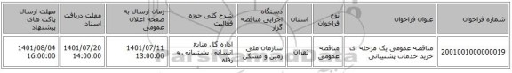 مناقصه، مناقصه عمومی یک مرحله ای خرید خدمات پشتیبانی