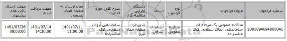 مناقصه، مناقصه عمومی یک مرحله ای ساماندهی آبهای سطحی کوی عباسزاده