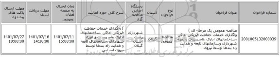 مناقصه، مناقصه عمومی یک مرحله ای ) واگذاری خدمات حفاظت فیزیکی اماکن ،ساختمانهای اداری ،تاسیسات و غیره شهرداری وسازمانهای  تابعه و هدایت راه بندها توسط نیروی ا