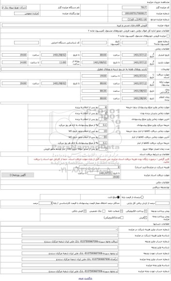 مزایده ، فروش اقلام مازاد مسی و غیره