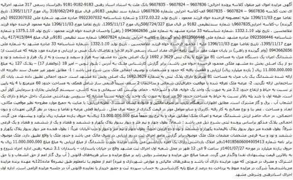 آگهی مزایده ششدانگ اعیان یک دستگاه منزل به مساحت 81 متر مربع با پلاک ثبتی 3629 از 1692 از یک اصلی