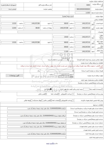 مزایده ، اجاره غرفه (مغازه)