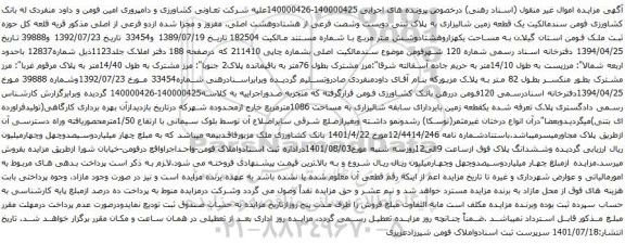 آگهی مزایده یک قطعه زمین شالیزاری به پلاک ثبتی دویست وشصت فرعی از هشتادوهشت اصلی