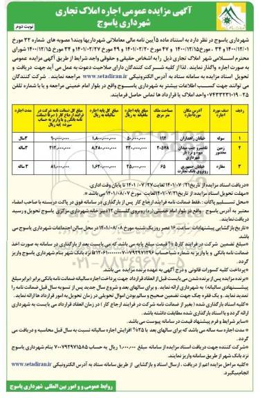 مزایده عمومی املاک تجاری - نوبت دوم 