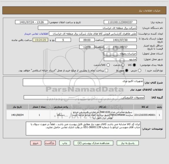 استعلام تجهیزات اکتیو نوری