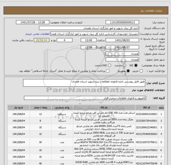 استعلام طبق فایل پیوستی اداره فناوری اطلالعات بنیادشهید استان همدان