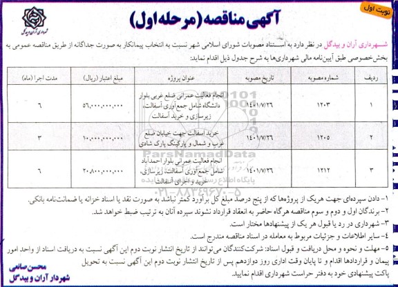 مناقصه انجام فعالیت عمرانی ضلع غربی بلوار دانشگاه شامل جمع آوری آسفالت، زیرسازی و خرید آسفالت...