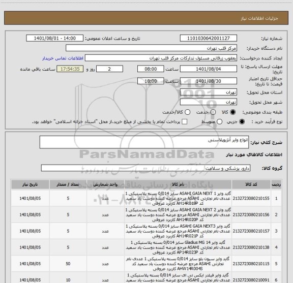 استعلام انواع وایر آنژیوپلاستی