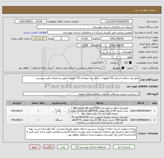 استعلام تابلو برق سافت استارتر 45 کیلووات / تابلو برق دیماندی 75 کیلووات طبق مشخصات فنی پیوستی