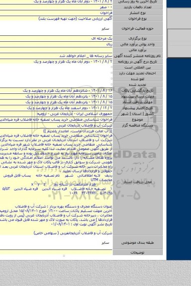 مناقصه, فراخوان شناسایی متقاضی خرید پساب تصفیه خانه فاضلاب قره ضیاءالدین