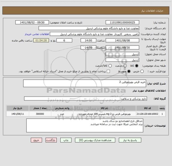 استعلام خرید قرص بوپرونورفین 2