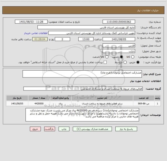 استعلام مشارکت اجتماعی نوجوانان(طرح مانا)