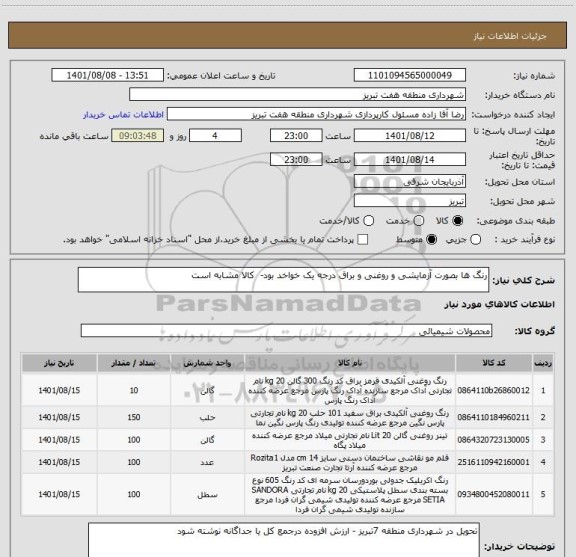 استعلام رنگ ها بصورت آزمایشی و روغنی و براق درجه یک خواخد بود-  کالا مشابه است