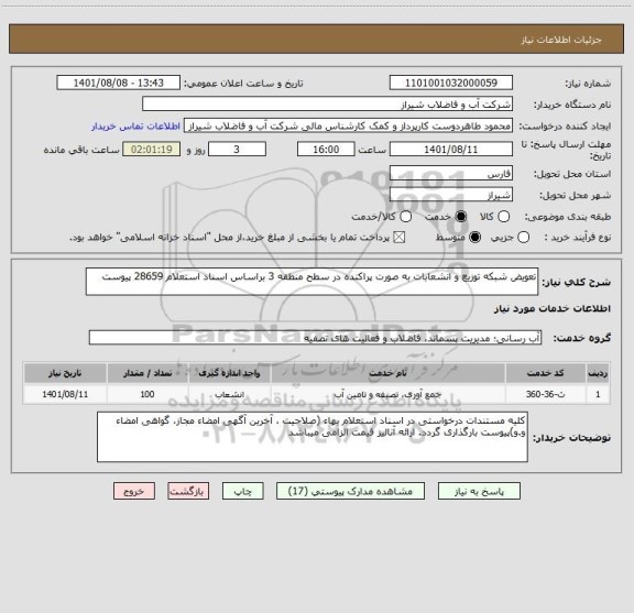 استعلام تعویض شبکه توزیع و انشعابات به صورت پراکنده در سطح منطقه 3 براساس اسناد استعلام 28659 پیوست