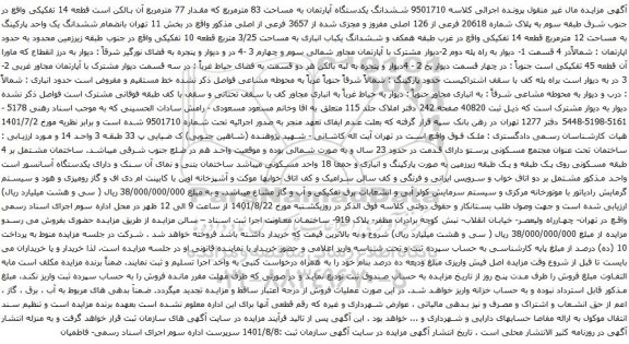 آگهی مزایده ششدانگ یکدستگاه آپارتمان به مساحت 83 مترمربع