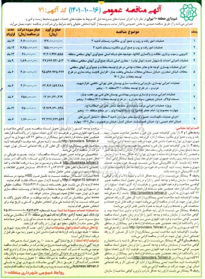 مناقصه عملیات امور رفت و روب و جمع آوری مکانیزه پسماند ناحیه 2 و...