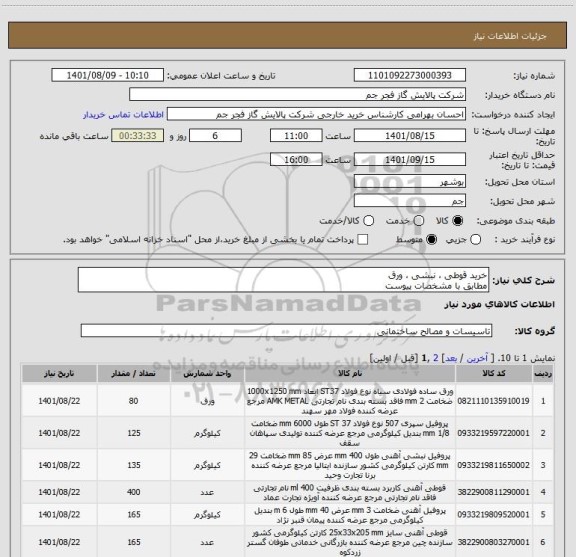 استعلام خرید قوطی ، نبشی ، ورق 
مطابق با مشخصات پیوست