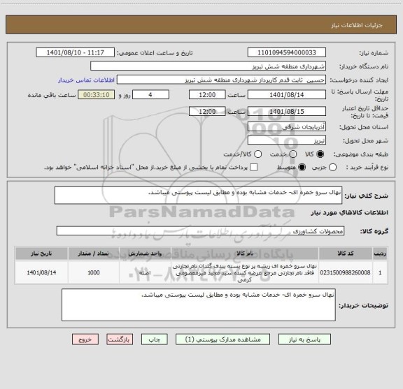 استعلام نهال سرو خمره ای- خدمات مشابه بوده و مطابق لیست پیوستی میباشد.