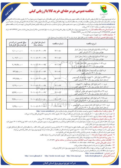 مناقصه خرید 114 دستگاه انواع تابلو فشار ضعیف ...- نوبت دوم 