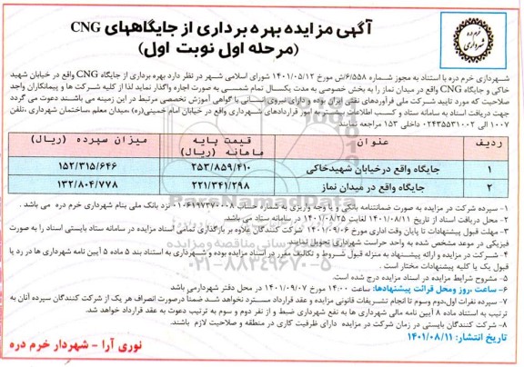 مزایده بهره برداری از جایگاههای CNG