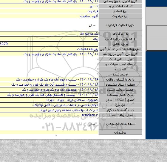 مناقصه, انجام بخشی از خدمات پشتیبانی ، مالی واداری