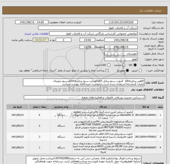 استعلام phمتر پرتابلwtw  کدورت سنج پرتابل hachهدایت سنج پرتابلwtwکلرسنج دیجیتال
ازایران کدمشابه استفاده شده است.درخواست خریدکالابه پیوست میباشد