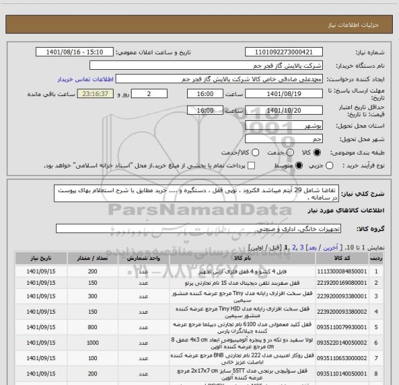 استعلام  تقاضا شامل 29 آیتم میباشد الکترود ، توپی قفل ، دستگیره و .... خرید مطابق با شرح استعلام بهای پیوست در سامانه .