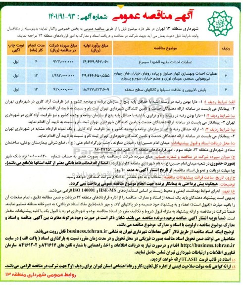 آگهی مناقصه عمومی عملیات احداث مقبره الشهدا......