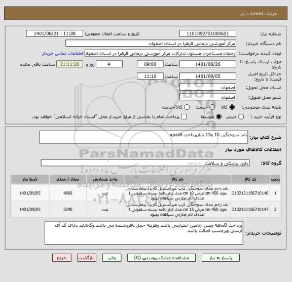 استعلام باند سوختگی 10 و15 بابازپرداخت 8ماهه