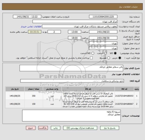 استعلام بالن سفایر مطابق ایرانکد