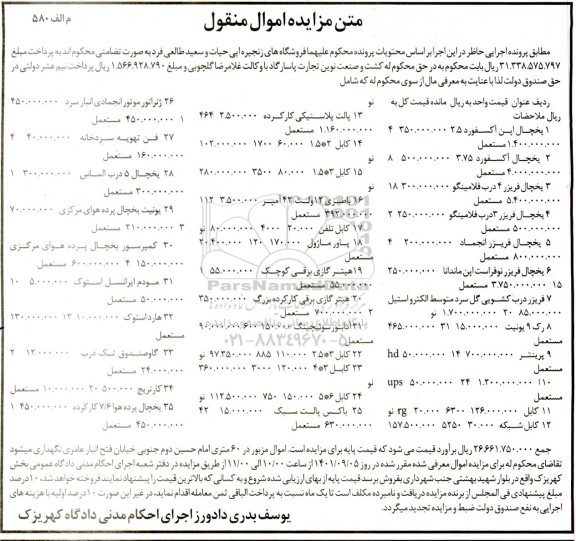 مزایده فروش یخچال اپن آکسفورد 2.5 و...