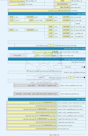 مزایده ، اجاره کارخانه تولید قطعات پیش ساخته بتنی