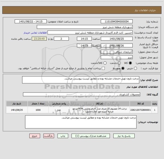 استعلام درخت نارون توپی-خدمات مشابه بوده و مطابق لیست پیوستی میاشد.