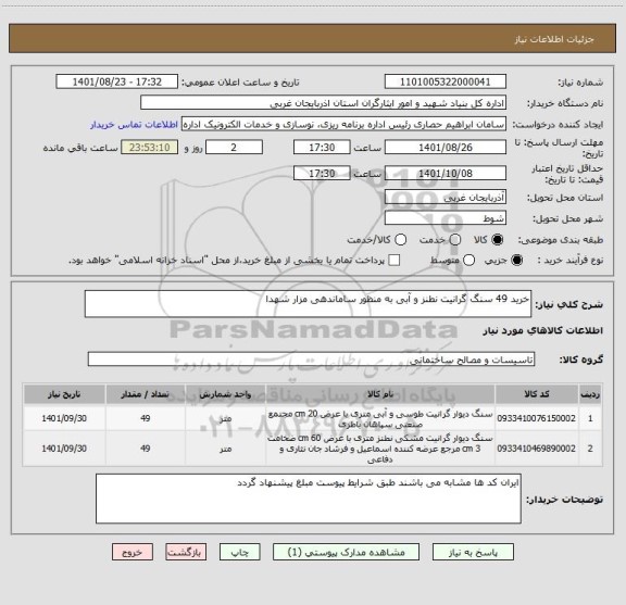 استعلام خرید 49 سنگ گرانیت نطنز و آبی به منظور ساماندهی مزار شهدا