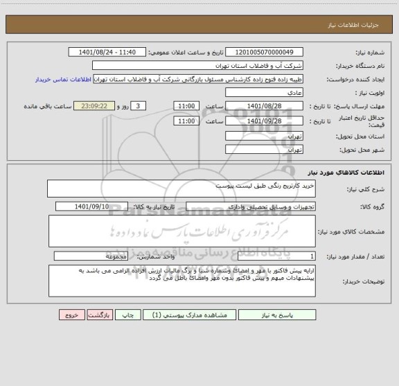 استعلام خرید کارتریج رنگی طبق لیست پیوست